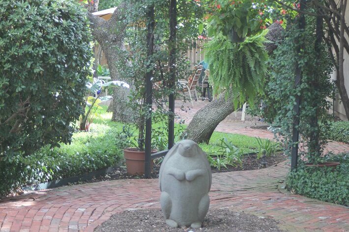 rounded statue of a rabbit as decoration | SAWS Garden Style Conservation Water Saver San Antonio Texas