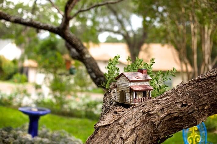 tiny tree house perched on branches | SAWS Garden Style Conservation Water Saver San Antonio Texas