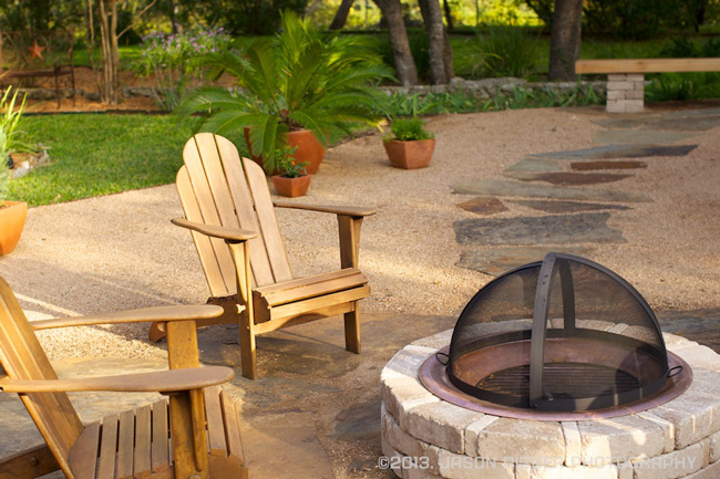 crushed granite with firepit backyard