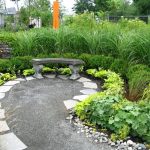 stone walkway with bench