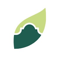 Eco Centro logo with silhouette of Alamo superimposed on a green leaf