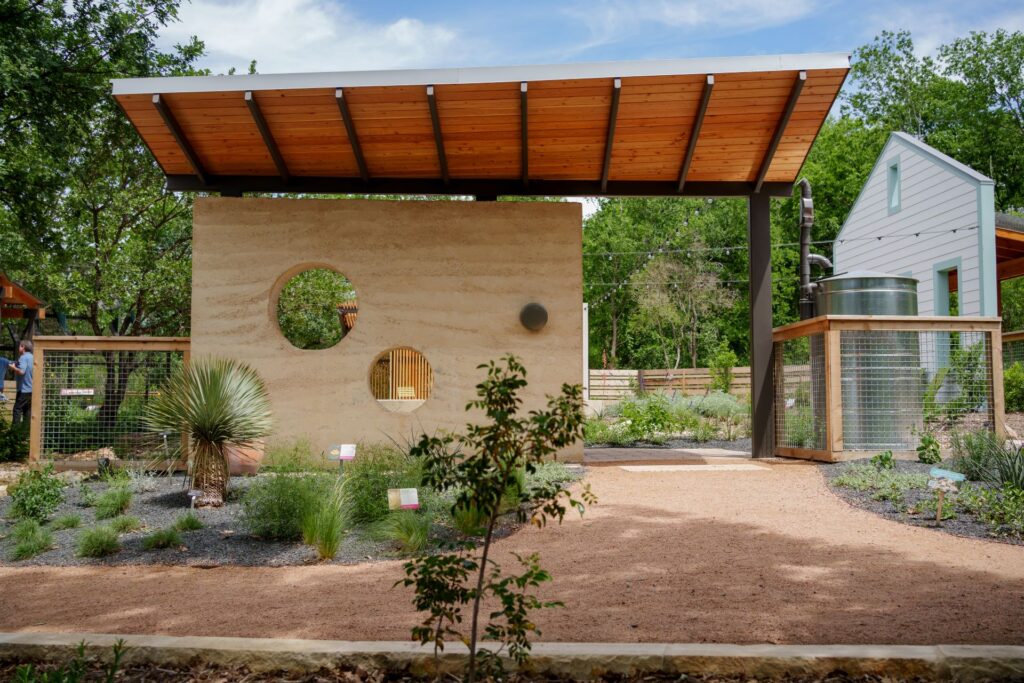 Petra House features drought-tolerant plants and rainwater capture.
