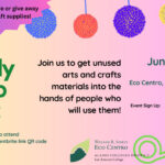A colorful graphic describing the Eco Cento craft swap event.