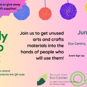A colorful graphic describing the Eco Cento craft swap event.