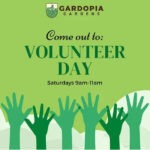 Graphic for the Gardopia Gardens Volunteer Day, occurring Saturdays from 9am to 11am