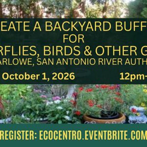 Event Graphic for Eco Centro's "Create a Backyard Buffet for Butterflies, Birds and Other Guests" presented by Lee Marlowe with the San Antonio River Authority